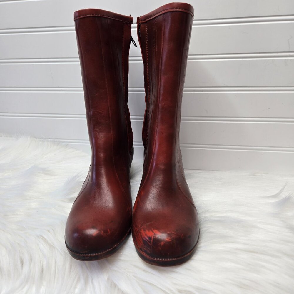 Vintage Waterproof Rubber Chunky Heel Boots Made In USA Red Women's Sz 5 Sherpa - Picture 7 of 11